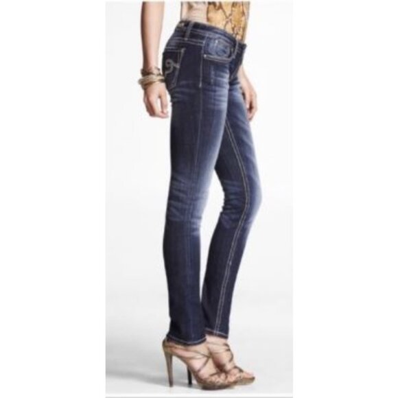 Rerock by Express 2000s Straight-Leg Distressed Jeans Size 4 Vintage Y2K Denim - Picture 1 of 16